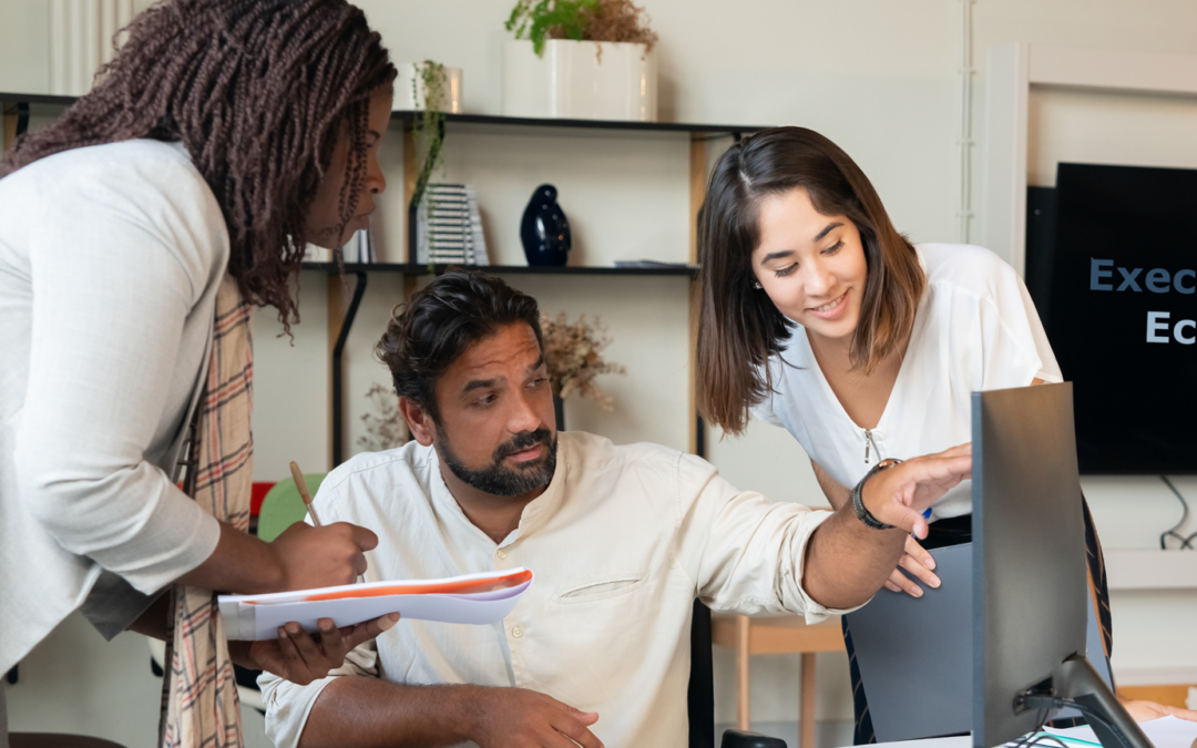 Branding agencies get medtech wrong with image of 3 people looking at a computer