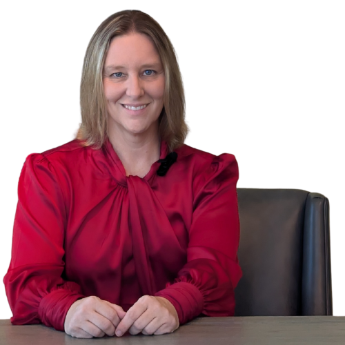 Medtech executive woman sitting in chair at desk